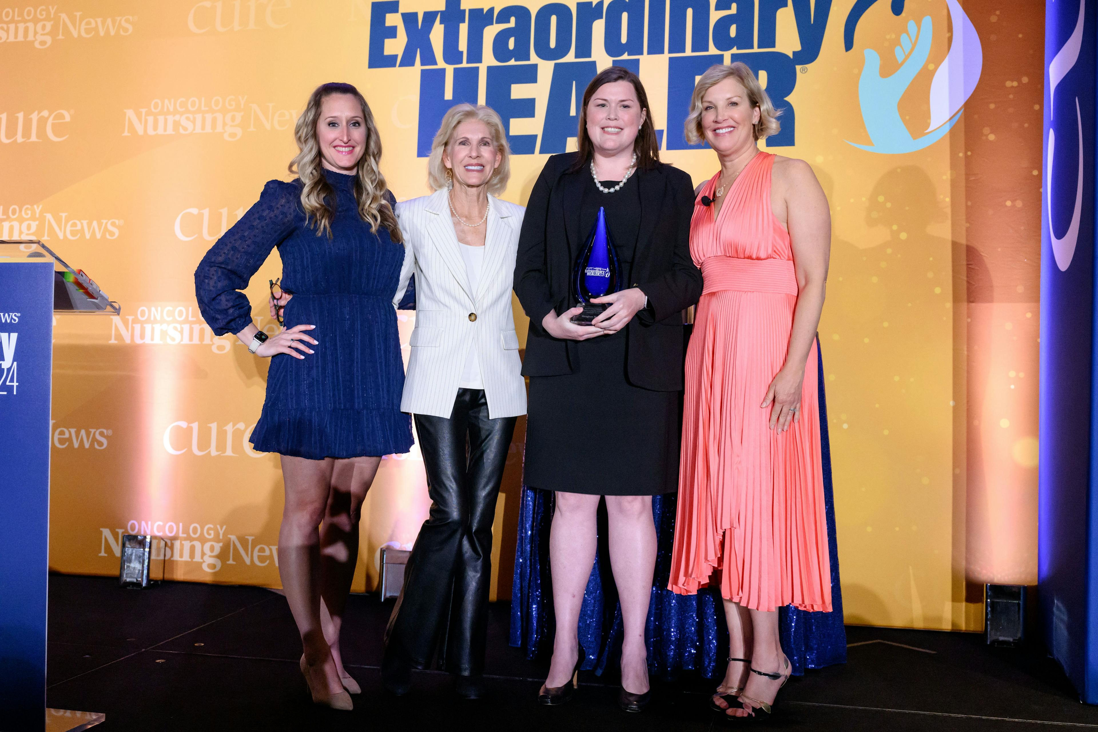 Meaghan Mooney, B.S.N., RN, OCN, receives the 2024 Extraordinary Healer® award.

From left: Kristie L. Kahl; Meredith Cooper; Meaghan Mooney, B.S.N., RN, OCN; and Kristen Dahlgren