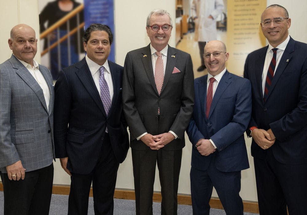 From Left to Right: Jack Morris, chair of Robert Wood Johnson University Hospital Board of Trustees; Mark E. Manigan President and CEO, RWJBarnabas Health; Governor Phil Murphy, State of New Jersey; Steven K. Libutti, MD, FACS Director, Rutgers Cancer Institute of New Jersey, Senior Vice President, Oncology Services, RWJBarnabas Health and Jonathan Holloway President, Rutgers University